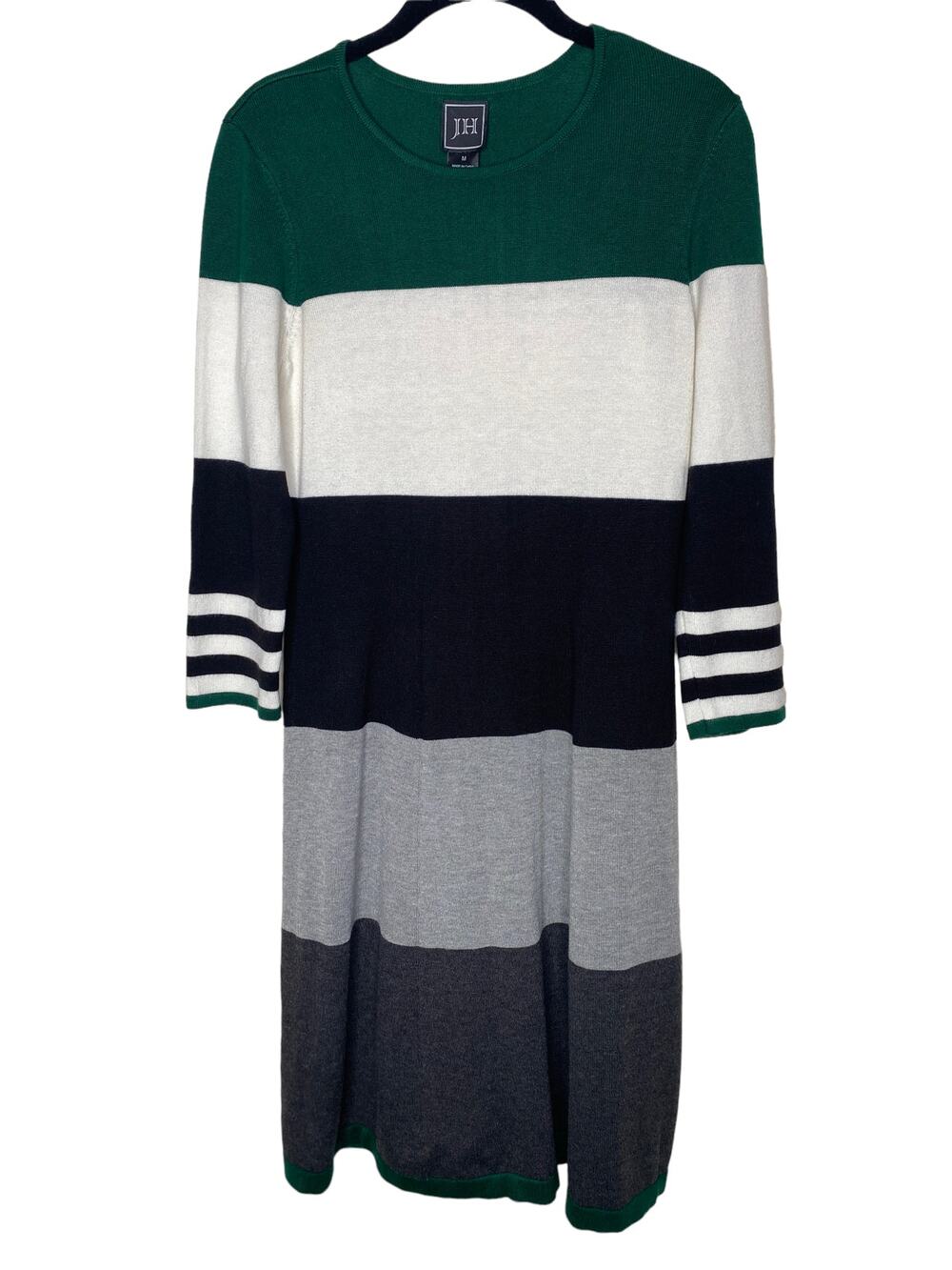 JH Striped Sweater Dress Women’s Size Medium – Green, Black, White, Gray